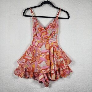 Allison Kelly Retro Floral Print Ruffle Tiered Romper XS Coquette Feminine Y2K
